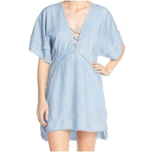 SUBOO | Dubious Hemingway Denim Chambray Raw Hem Dress Swim Cover Up| Sz 6 - Picture 1 of 10